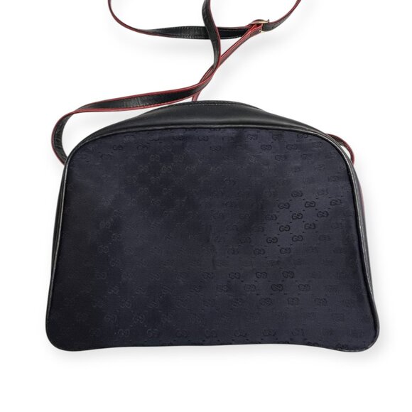Vintage Gucci GG Monogram Navy Canvas Leather Crossbody Bag Red Trim Logo Italy - Picture 2 of 12